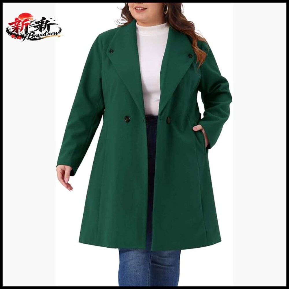Polyester Tencel Pea Coat Double Breasted Belted Long Winter Coat